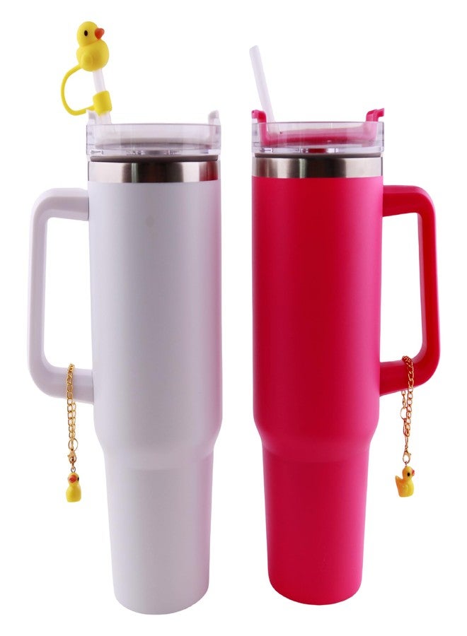 Acoavo Stanley Cup Duck Silicone Straw Topper - 2Pcs Mini Duck Cover Cap with 2Pcs Charm Accessories, Dust-Proof Reusable Tips for 30&40 Oz Tumbler - Image 5